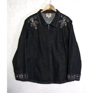 Ameri Mode Denim Jacket Rhinestone Bling Full Zip Women's Size 3XL